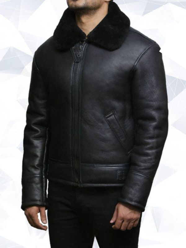 Men Aviator B3 Real Shearling Sheepskin Leather Bomber Flying Pilot Jacket