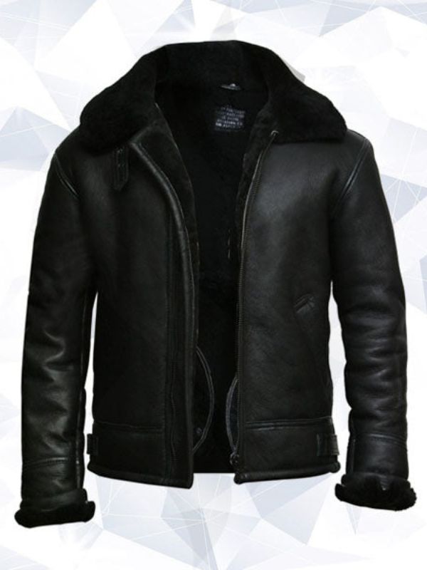Men Aviator B3 Real Shearling Sheepskin Leather Bomber Flying Pilot Jacket