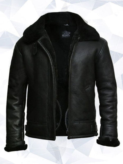 Men Aviator B3 Real Shearling Sheepskin Leather Bomber Flying Pilot Jacket