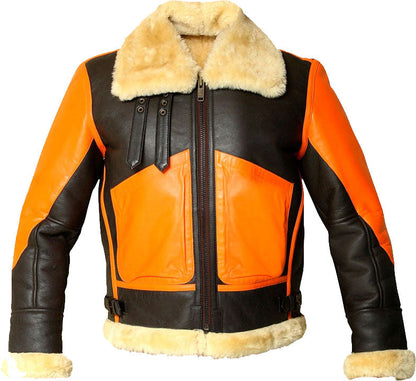 Men Real Bomber Leather Jacket With Fur