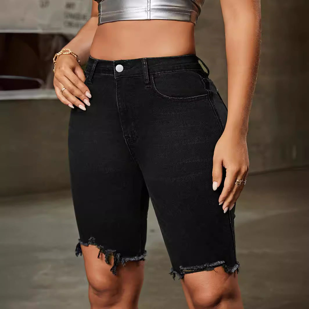 Denim Shorts High Waist Comfort Pants Slim Fit