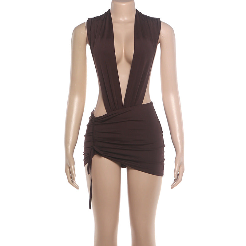 Sexy Deep V Plunge Jumpsuit Sheath Skirt Sets