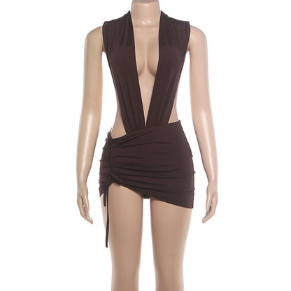Sexy Deep V Plunge Jumpsuit Sheath Skirt Sets