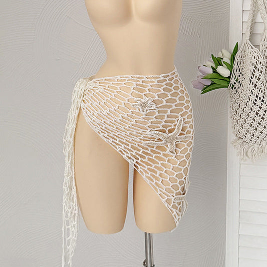 Summer Hollow Out Cutout Starfish Hand Crocheting Beach Triangle Cover Up