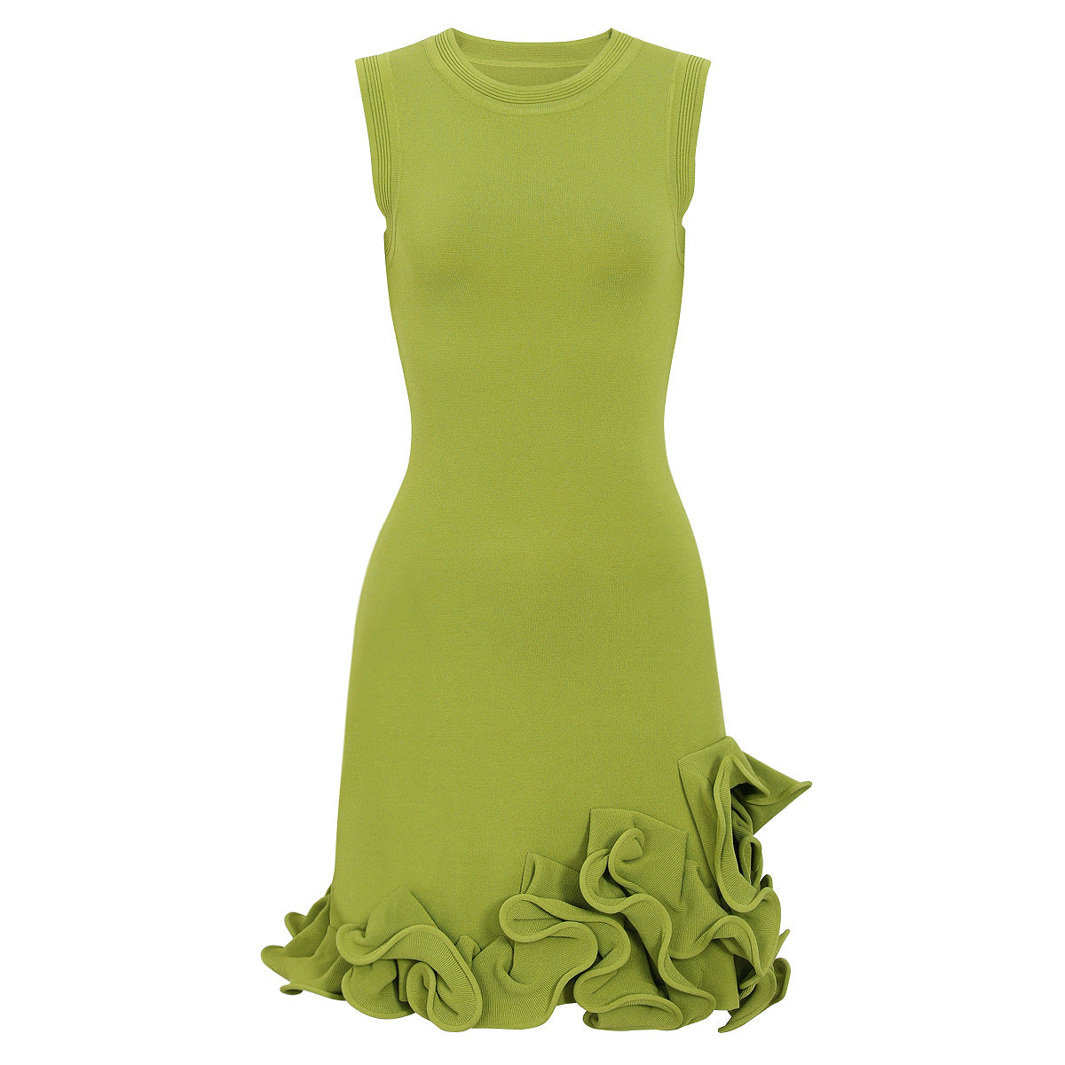 Sleeveless Round Neck Knitted Floral Dress