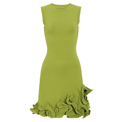 Sleeveless Round Neck Knitted Floral Dress