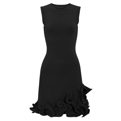 Sleeveless Round Neck Knitted Floral Dress