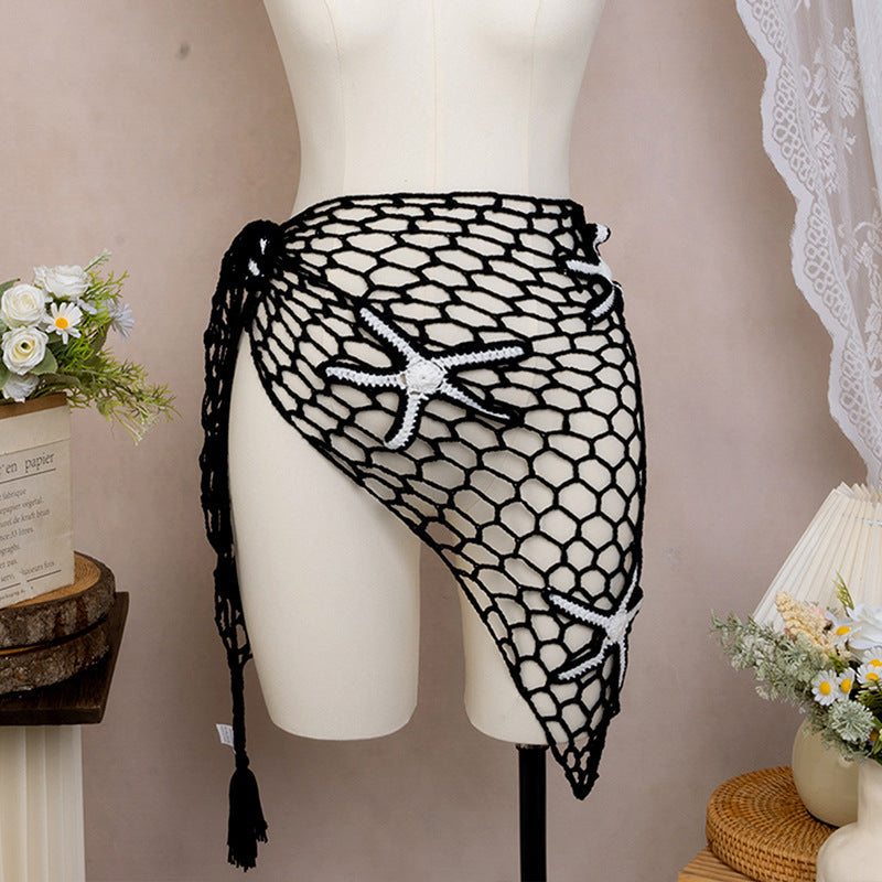 Summer Hollow Out Cutout Starfish Hand Crocheting Beach Triangle Cover Up