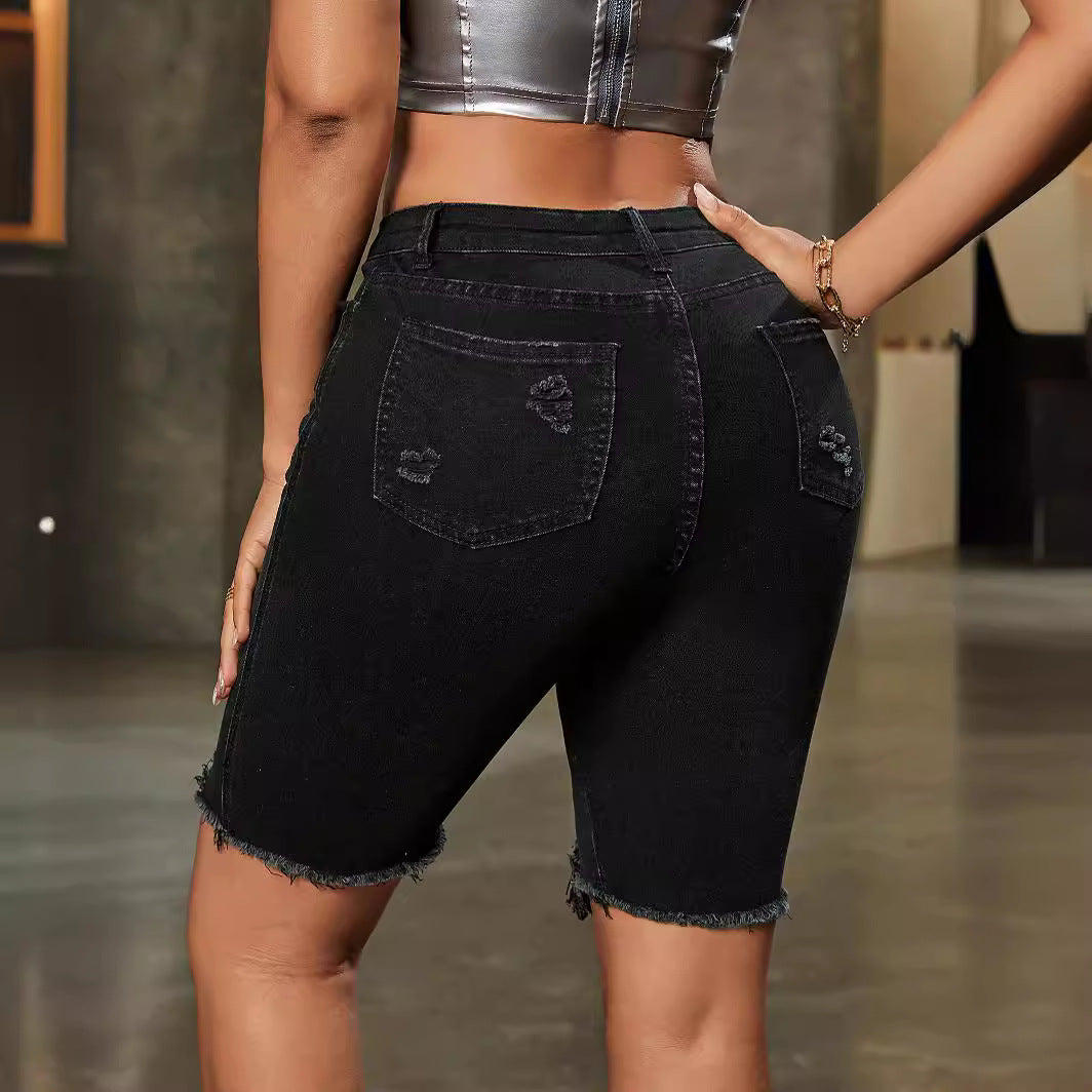 Denim Shorts High Waist Comfort Pants Slim Fit