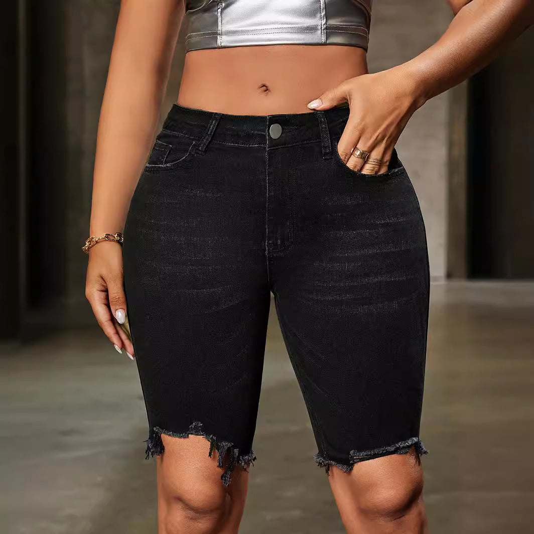 Denim Shorts High Waist Comfort Pants Slim Fit