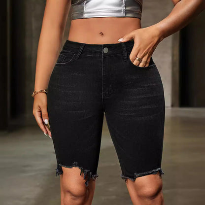 Denim Shorts High Waist Comfort Pants Slim Fit