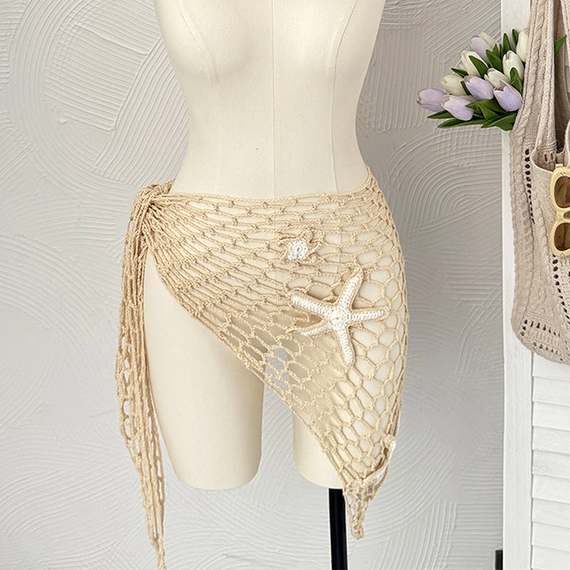 Summer Hollow Out Cutout Starfish Hand Crocheting Beach Triangle Cover Up