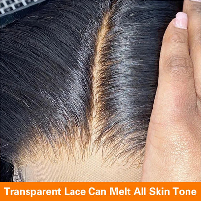 Brazilian Glueless Put on and go HD Transparent Bone Straight Lace Frontal Wigs