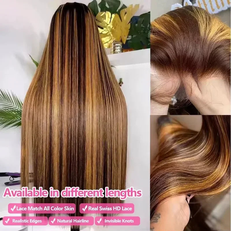 Highlight Human Hair Pre Plucked Hairline Straight Wig