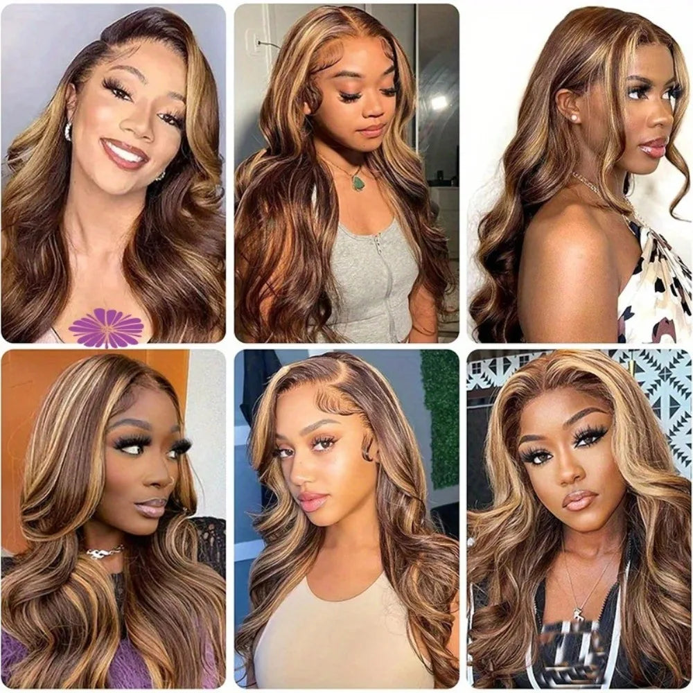 Honey Blonde Ombre Human Hair HD Lace  Body Wave Lace Frontal Wigs