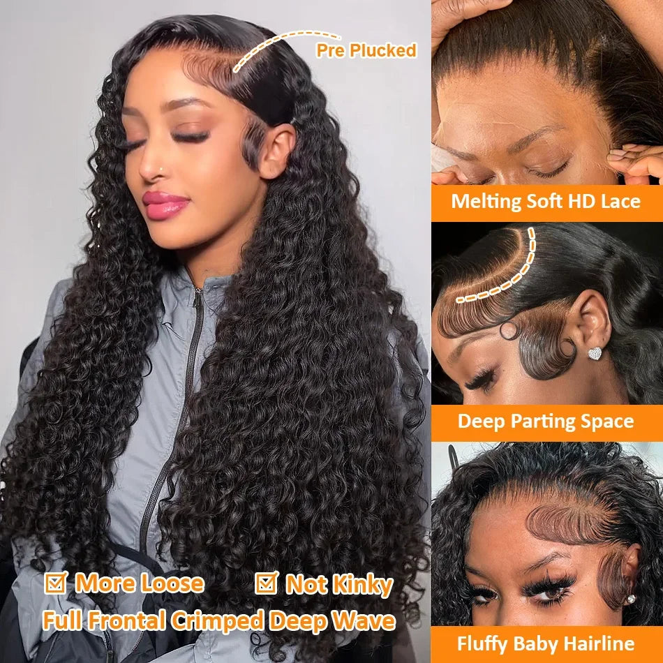 HD Transparent Lace Deep Wave Frontal Human Hair Wigs