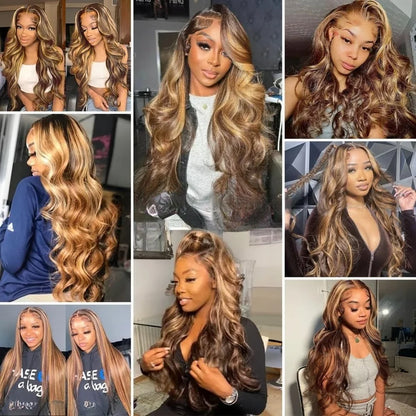 Honey Blonde Ombre Human Hair HD Lace  Body Wave Lace Frontal Wigs