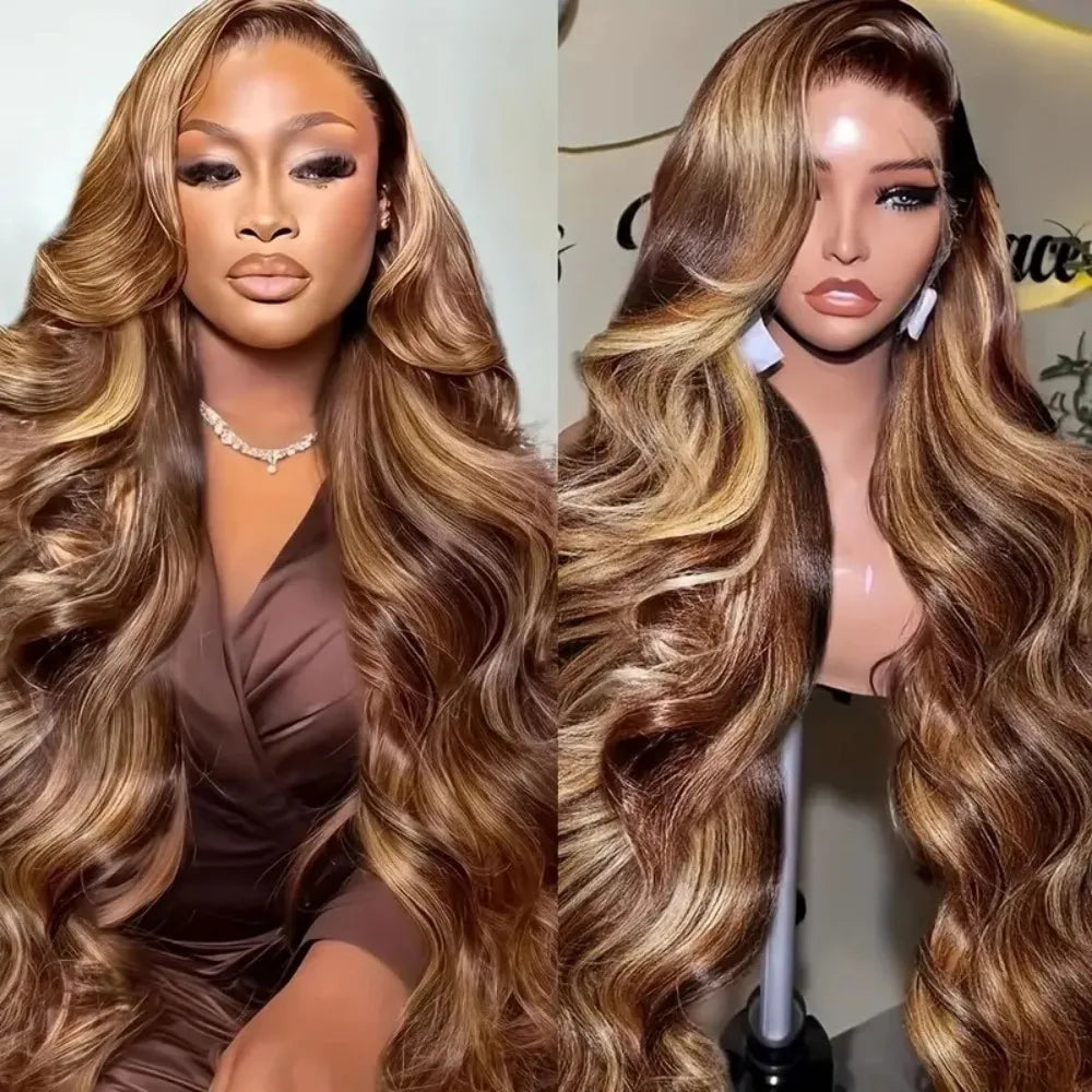 Honey Blonde Ombre Human Hair HD Lace  Body Wave Lace Frontal Wigs