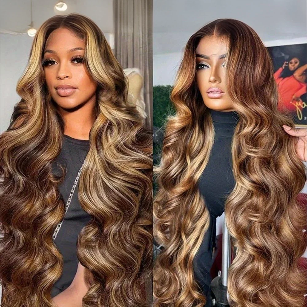 Honey Blonde Ombre Human Hair HD Lace  Body Wave Lace Frontal Wigs