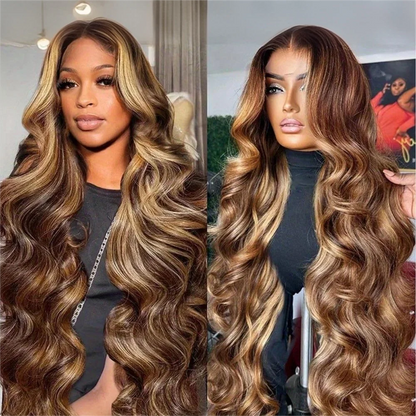 Honey Blonde Ombre Human Hair HD Lace  Body Wave Lace Frontal Wigs