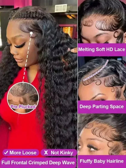 Voluminous Deep Wave Human Hair 250 High Density HD Lace Frontal Wigs