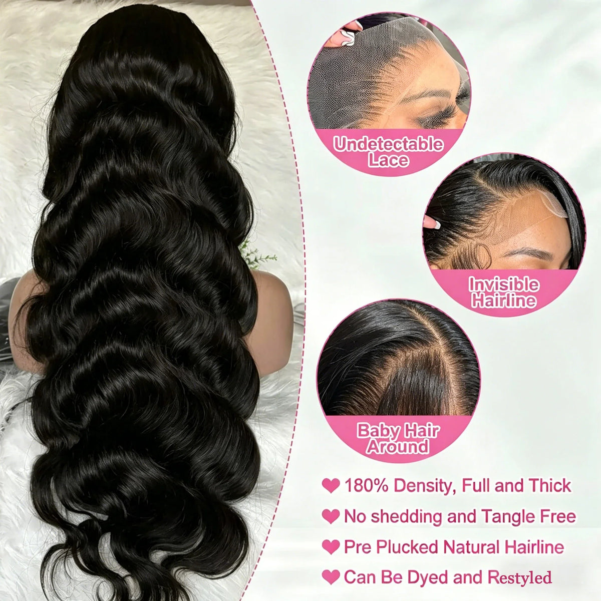Brazilian Natural Body Wave Virgin Human Hair HD Lace Frontal Closure Wigs