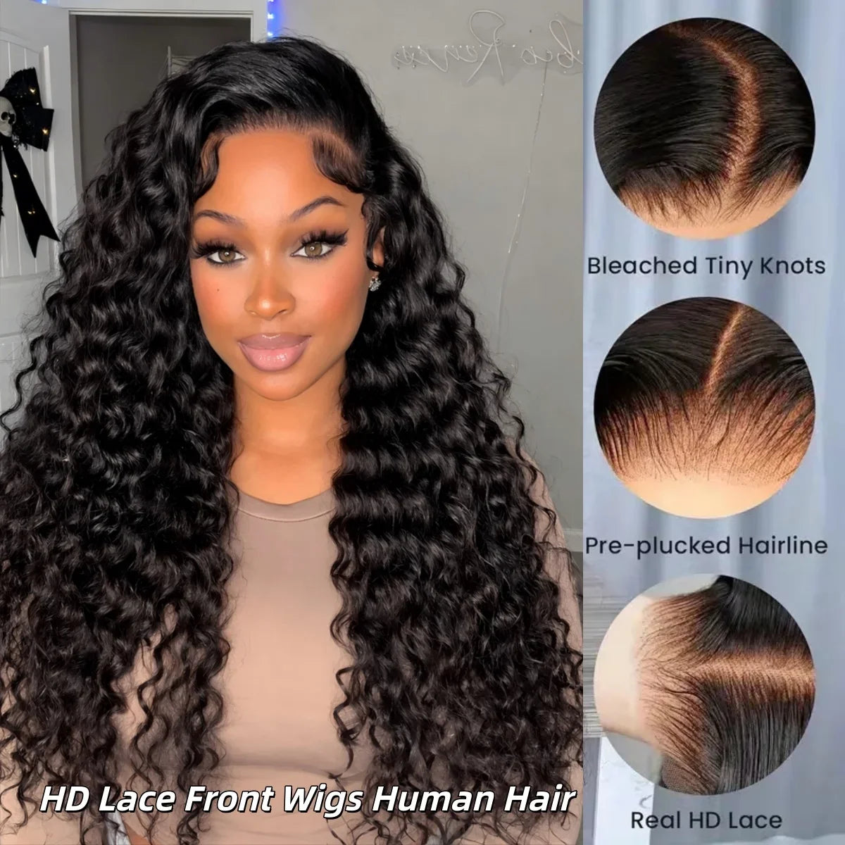Burmese Curly Deep Wave Human Hair HD Lace Frontal Wigs
