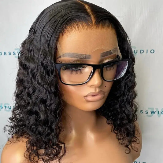 Deep Wave Lace Frontal Wigs 13x4 & 7x5 Glueless Bob Wig Curly Human Hair
