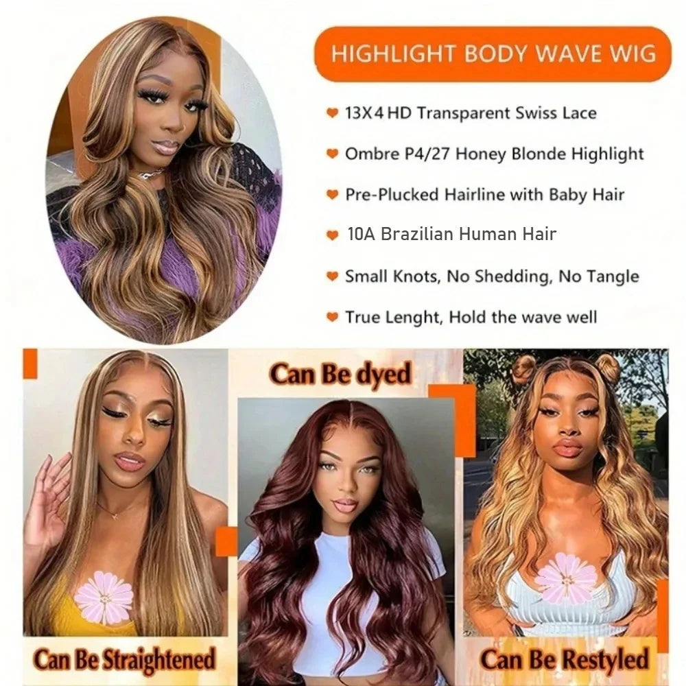 Honey Blonde Ombre Human Hair HD Lace  Body Wave Lace Frontal Wigs