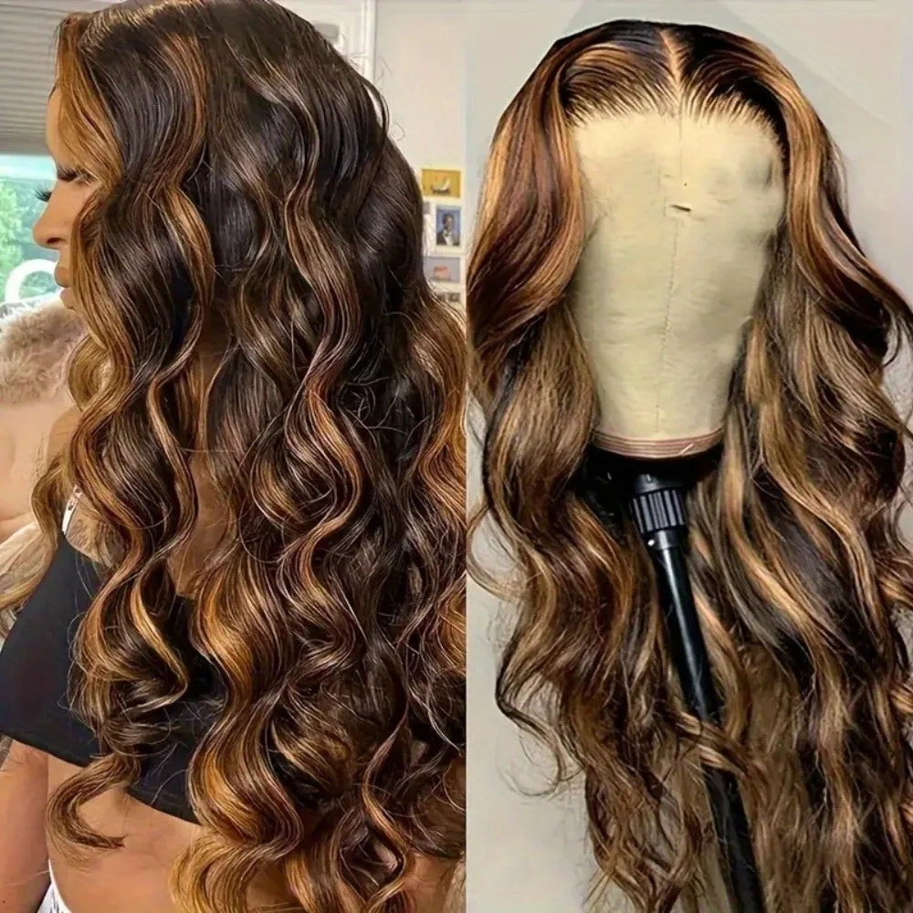 Honey Blonde Ombre Human Hair HD Lace  Body Wave Lace Frontal Wigs