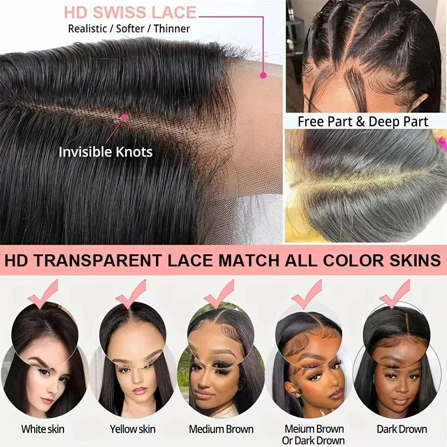 Brazilian Glueless Put on and go HD Transparent Bone Straight Lace Frontal Wigs