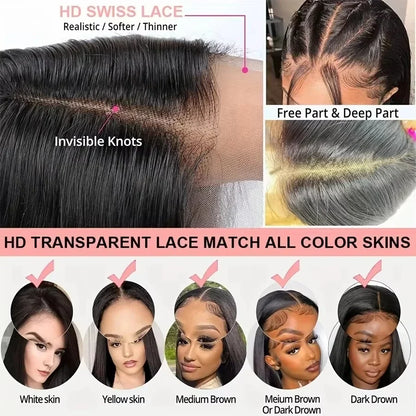 Brazilian Glueless Put on and go HD Transparent Bone Straight Lace Frontal Wigs
