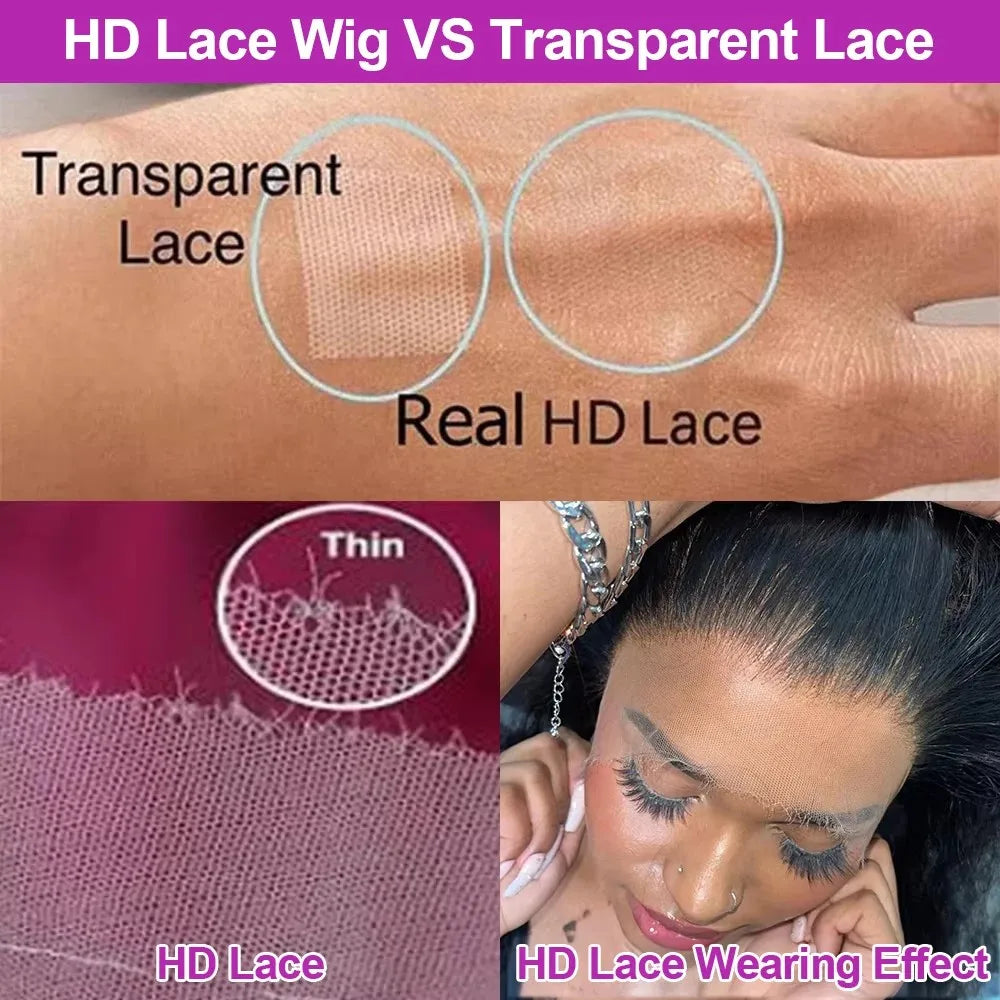 Kinky Straight Pre Plucked Yaki Straight HD Lace Frontal 4C Edges Curly Human Hair Wigs