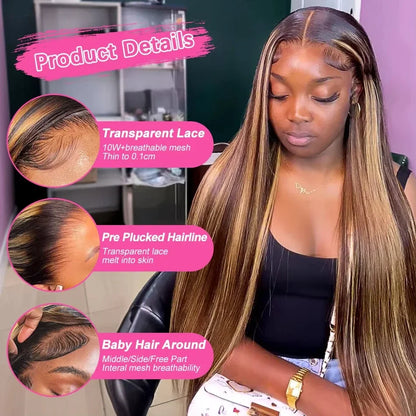 Highlight Human Hair Pre Plucked Hairline Straight Wig
