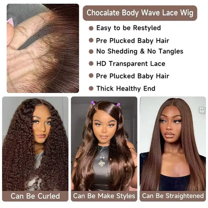 Chocolate Brown HD Lace Body Wave Human Hair Wigs