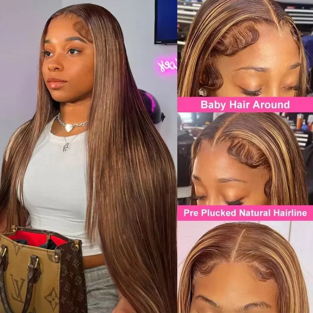 Highlight Human Hair Pre Plucked Hairline Straight Wig