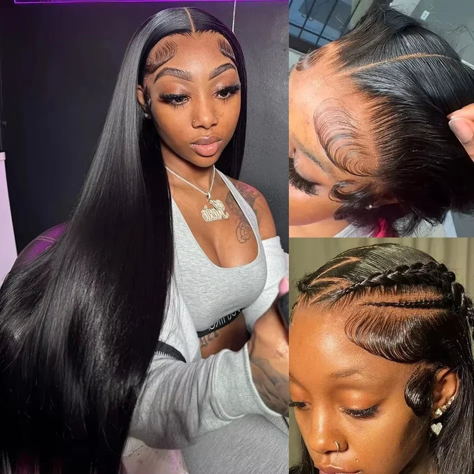 Brazilian Glueless Put on and go HD Transparent Bone Straight Lace Frontal Wigs