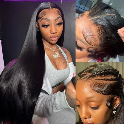 Brazilian Glueless Put on and go HD Transparent Bone Straight Lace Frontal Wigs