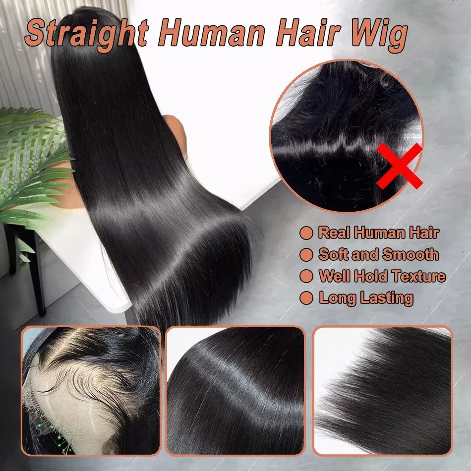 Brazilian Glueless Put on and go HD Transparent Bone Straight Lace Frontal Wigs