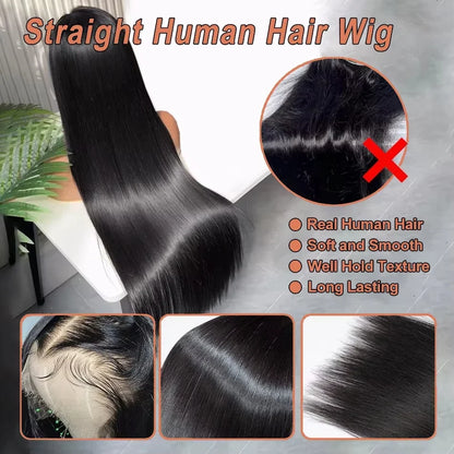 Brazilian Glueless Put on and go HD Transparent Bone Straight Lace Frontal Wigs