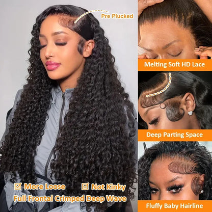 Loose Deep Wave Frontal Pre-plucked Glueless Wig Human Hair