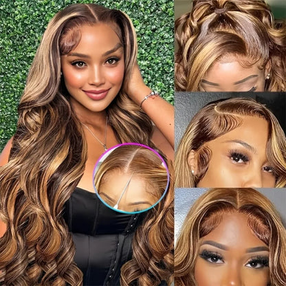 Honey Blonde Ombre Human Hair HD Lace  Body Wave Lace Frontal Wigs