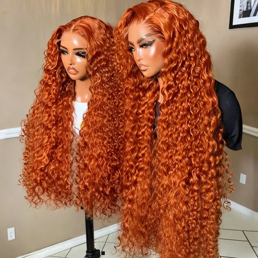 Orange Ginger HD Deep Wave Curly Colored Lace Frontal Wig 220 Density