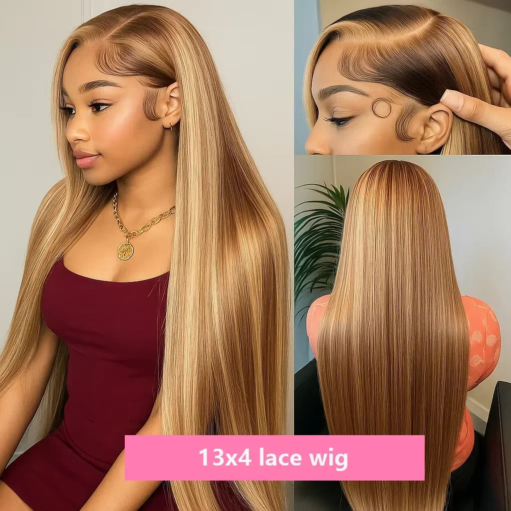Highlight Human Hair Pre Plucked Hairline Straight Wig