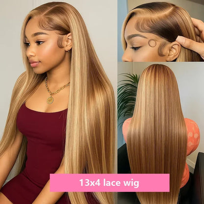 Highlight Human Hair Pre Plucked Hairline Straight Wig