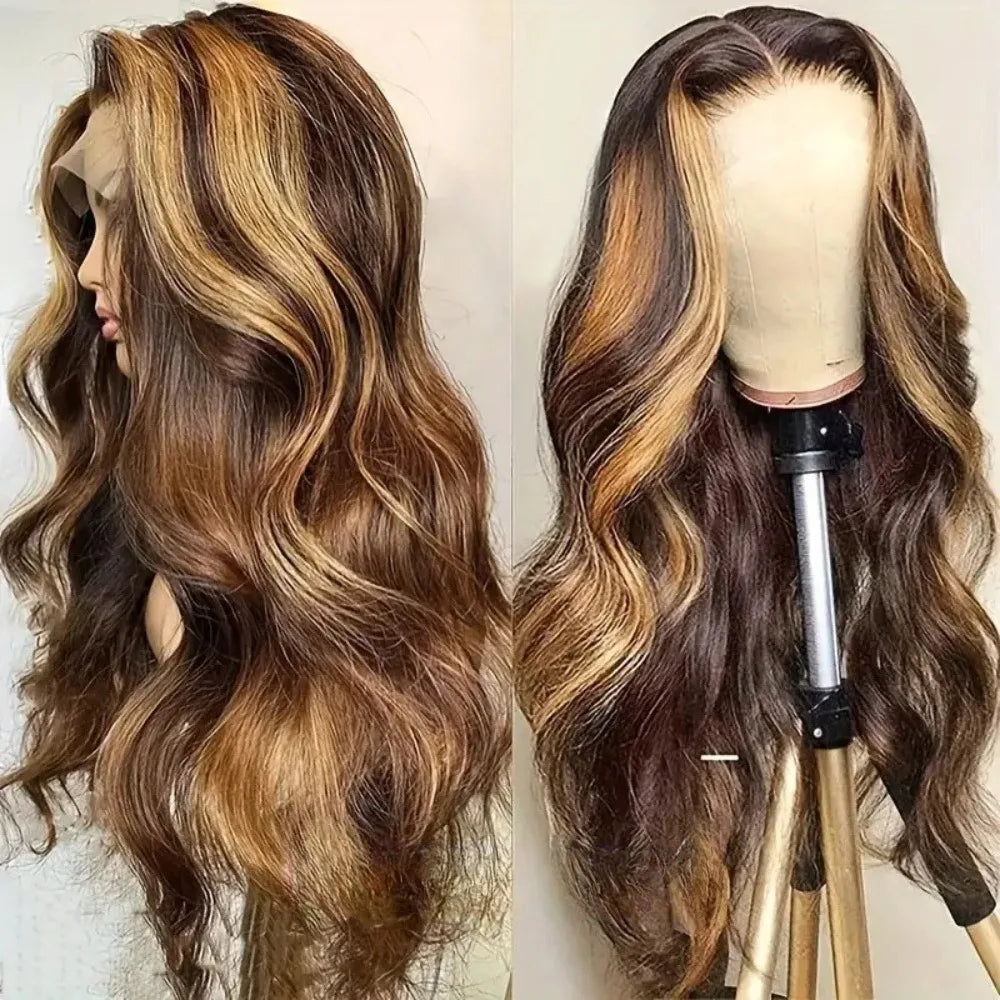Honey Blonde Ombre Human Hair HD Lace  Body Wave Lace Frontal Wigs