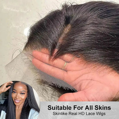 Kinky Straight Pre Plucked Yaki Straight HD Lace Frontal 4C Edges Curly Human Hair Wigs
