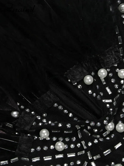 Sexy Feathers Rhinestones Backless Diamond Sheer Mesh Bodycon Dresses