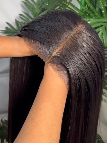 Brazilian Glueless Put on and go HD Transparent Bone Straight Lace Frontal Wigs