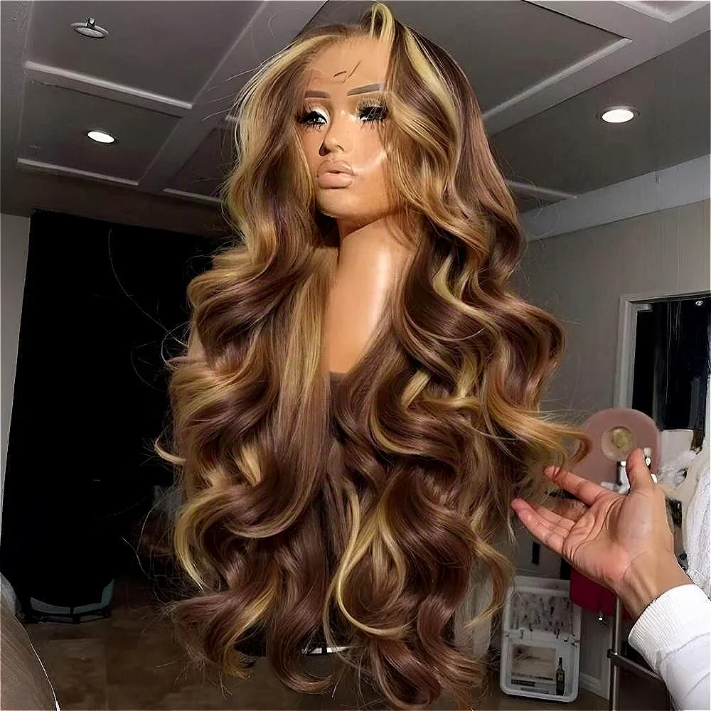 Honey Blonde Ombre Human Hair HD Lace  Body Wave Lace Frontal Wigs